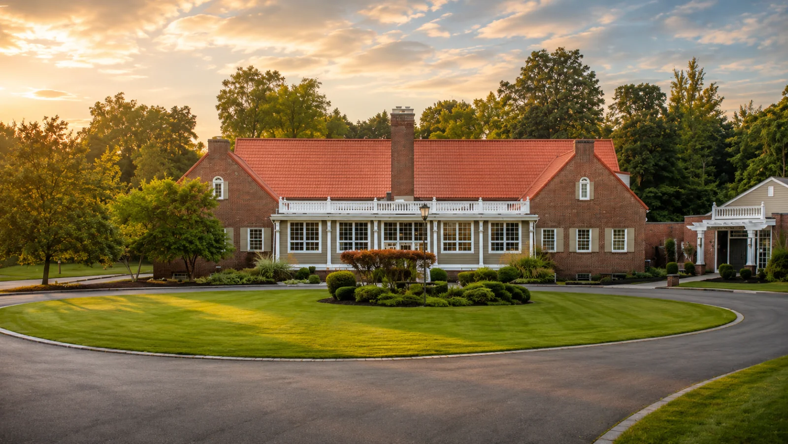 The FLOW Kingdom Ministries church building at golden hour in Poughkeepsie, NY